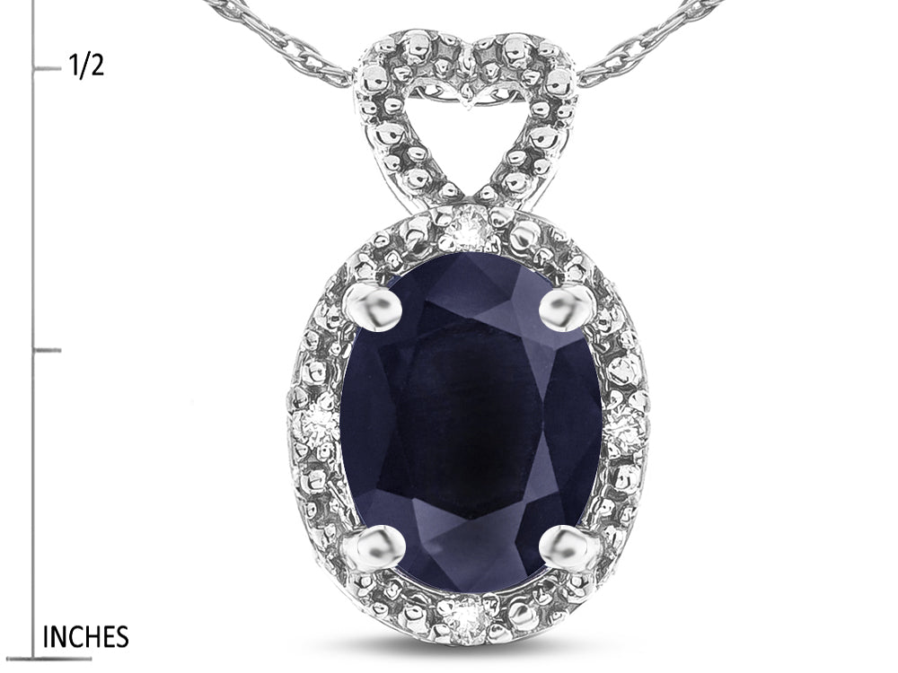 Star K  Oval 8x6mm Genuine Black Sapphire Vintage Antique Look Heart Pendant Necklace