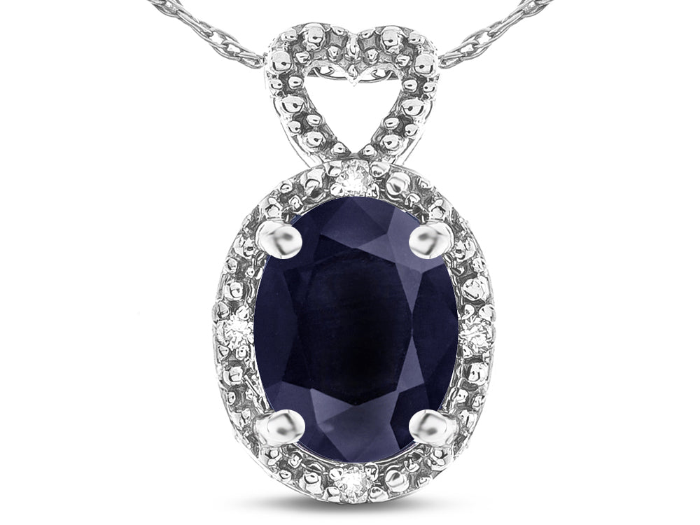 Star K  Oval 8x6mm Genuine Black Sapphire Vintage Antique Look Heart Pendant Necklace