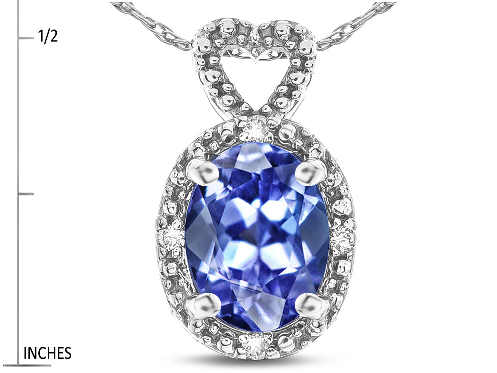Star K  Oval 8x6mm Genuine Tanzanite Vintage Antique Look Heart Pendant Necklace