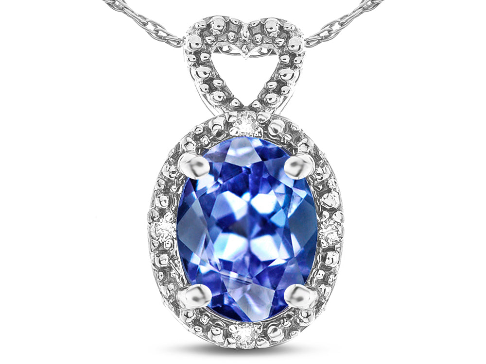 Star K  Oval 8x6mm Genuine Tanzanite Vintage Antique Look Heart Pendant Necklace
