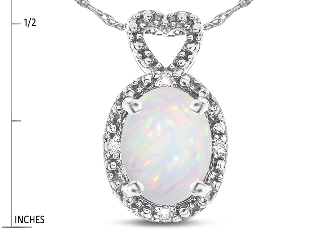 Star K  Oval 8x6mm Genuine Opal Vintage Antique Look Heart Pendant Necklace