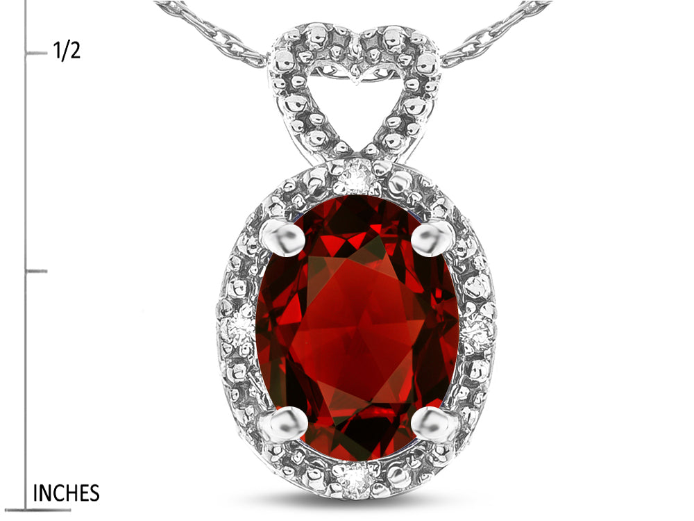 Star K  Oval 8x6mm Genuine Garnet Vintage Antique Look Heart Pendant Necklace