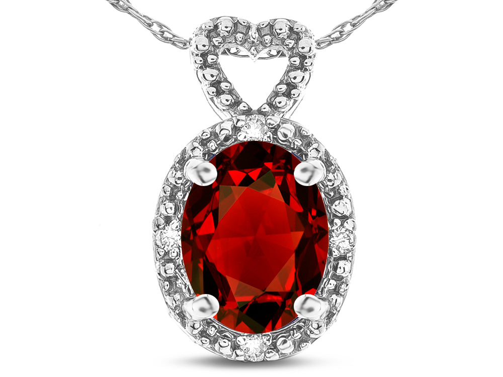 Star K  Oval 8x6mm Genuine Garnet Vintage Antique Look Heart Pendant Necklace