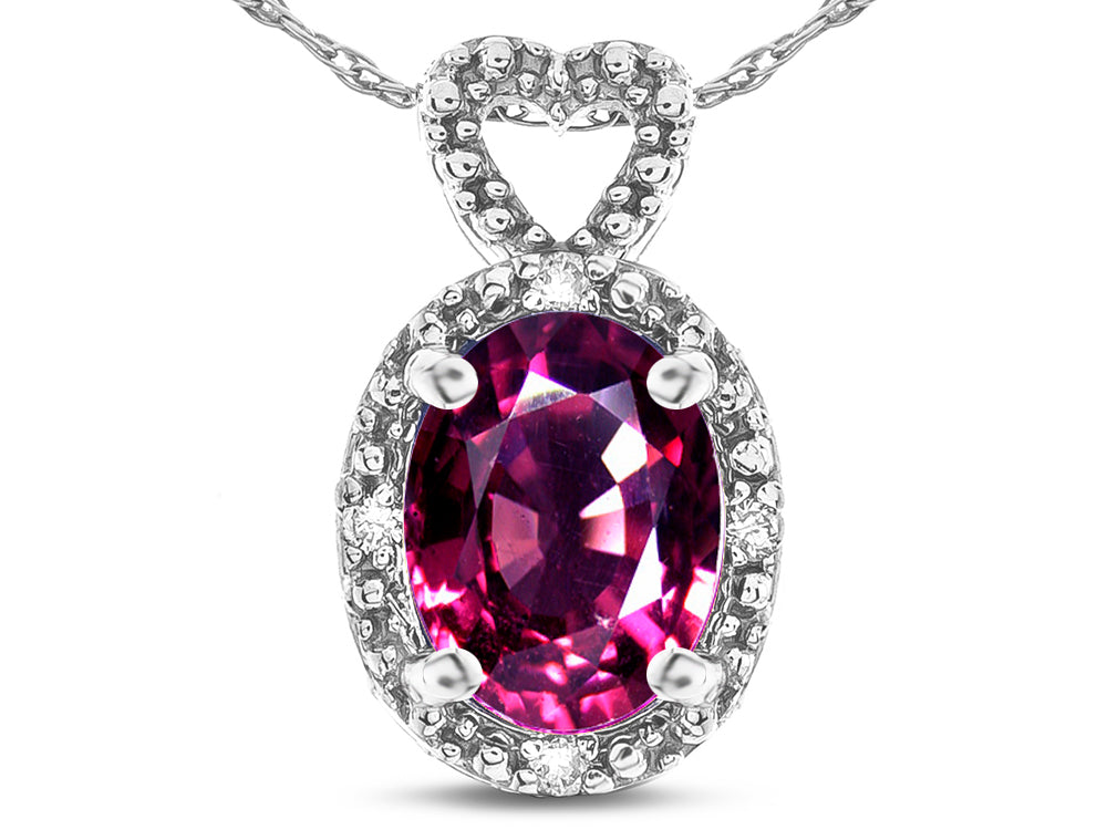 Star K  Oval 8x6mm Genuine Rhodolite Vintage Antique Look Heart Pendant Necklace