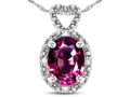Star K  Oval 8x6mm Genuine Rhodolite Vintage Antique Look Heart Pendant Necklace