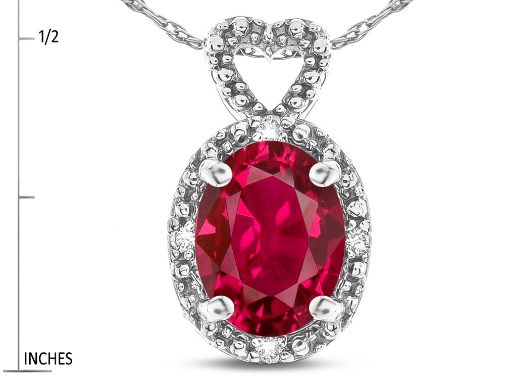 Star K  Oval 8x6mm Created Ruby Vintage Antique Look Heart Pendant Necklace
