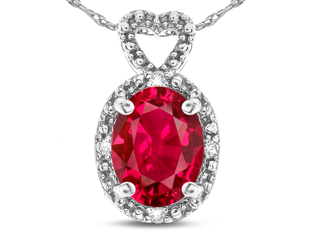 Star K  Oval 8x6mm Created Ruby Vintage Antique Look Heart Pendant Necklace