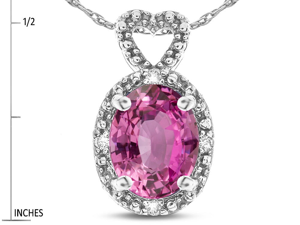Star K  Oval 8x6mm Created Pink Sapphire Vintage Antique Look Heart Pendant Necklace