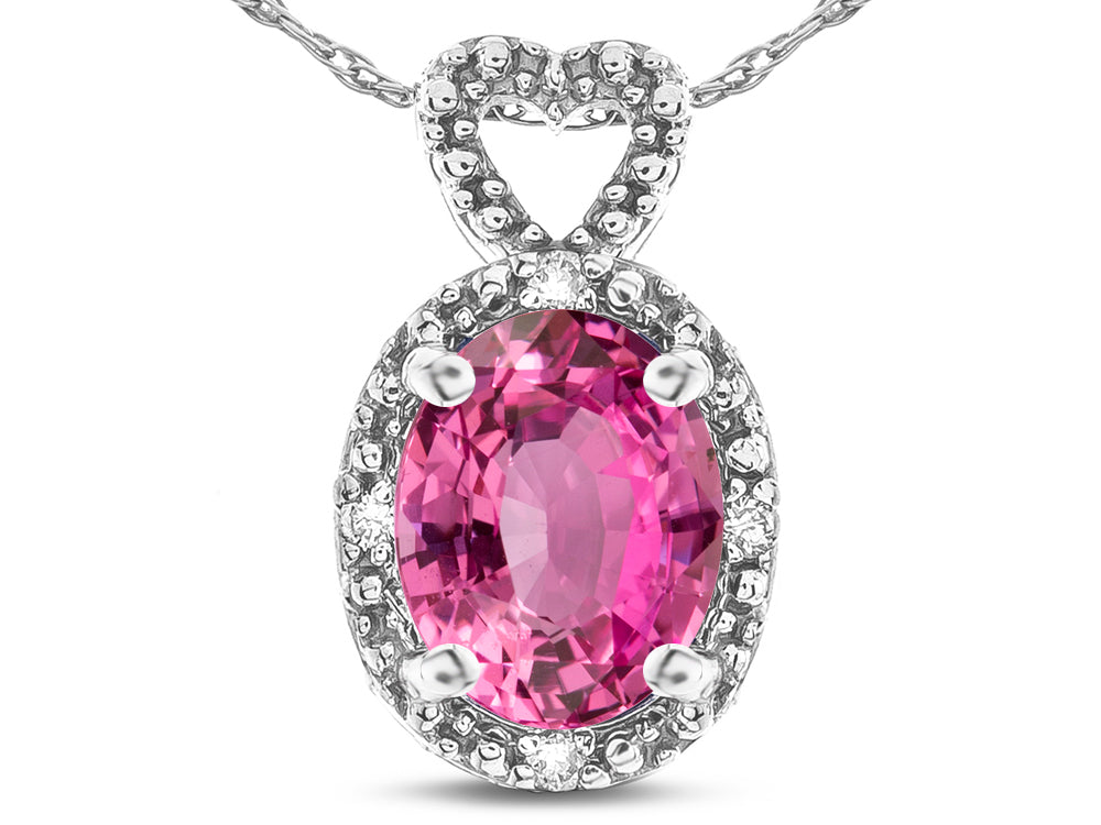 Star K  Oval 8x6mm Created Pink Sapphire Vintage Antique Look Heart Pendant Necklace
