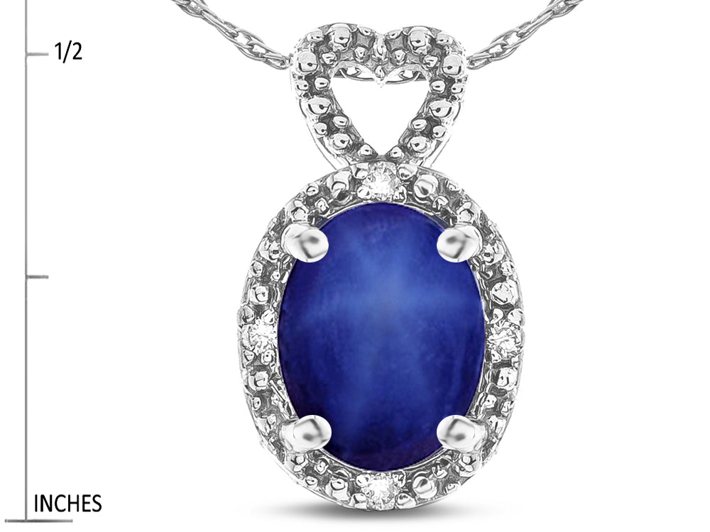 Star K  Oval 8x6mm Created Star Sapphire Vintage Antique Look Heart Pendant Necklace