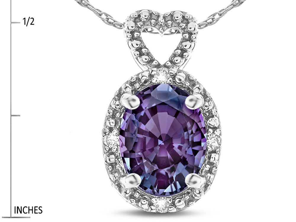 Star K  Oval 8x6mm Simulated Alexandrite Vintage Antique Look Heart Pendant Necklace