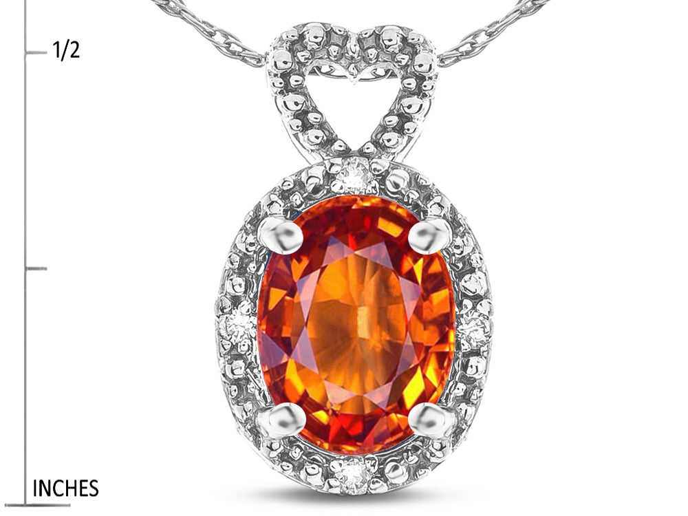 Star K  Oval 8x6mm Simulated Orange Mexican Fire Opal Vintage Antique Look Heart Pendant Necklace