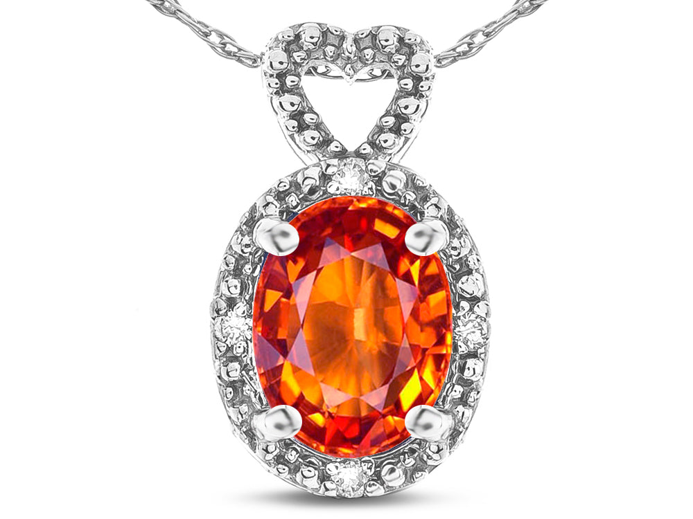 Star K  Oval 8x6mm Simulated Orange Mexican Fire Opal Vintage Antique Look Heart Pendant Necklace