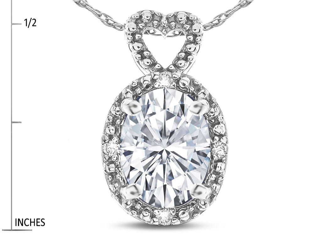 Star K  Oval 8x6mm Genuine White Topaz Vintage Antique Look Heart Pendant Necklace