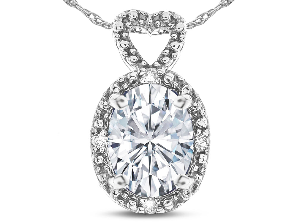 Star K  Oval 8x6mm Genuine White Topaz Vintage Antique Look Heart Pendant Necklace
