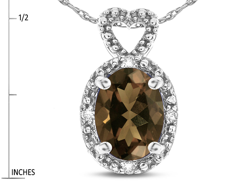 Star K  Oval 8x6mm Genuine Smoky Quartz Vintage Antique Look Heart Pendant Necklace