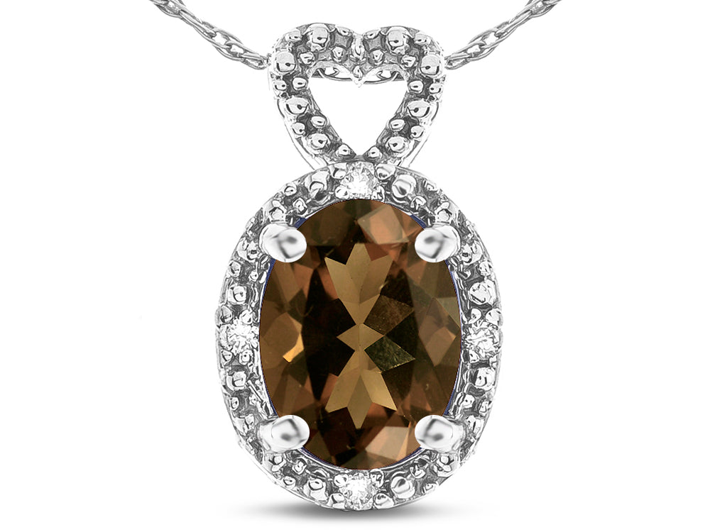 Star K  Oval 8x6mm Genuine Smoky Quartz Vintage Antique Look Heart Pendant Necklace