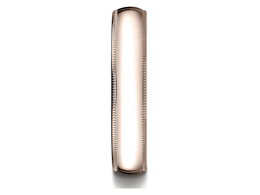 Benchmark 14k Rose Gold 5mm Slightly Domed Traditional Oval Wedding Band / Ring With Milgrain