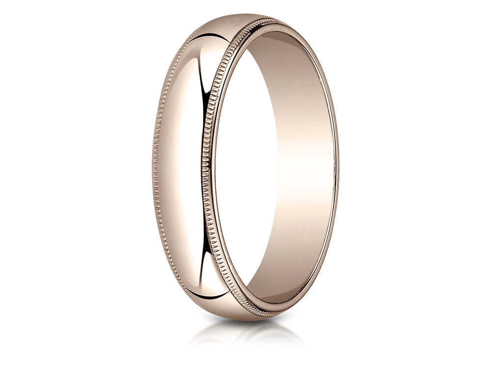 Benchmark 14k Rose Gold 5mm Slightly Domed Traditional Oval Wedding Band / Ring With Milgrain