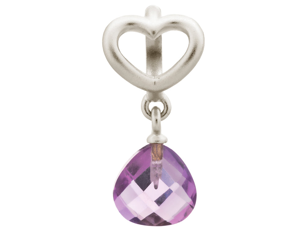 Endless Jewelry Amethyst Heart Grip Drop Silver Amethyst Crystal Rhodium Silver Finish