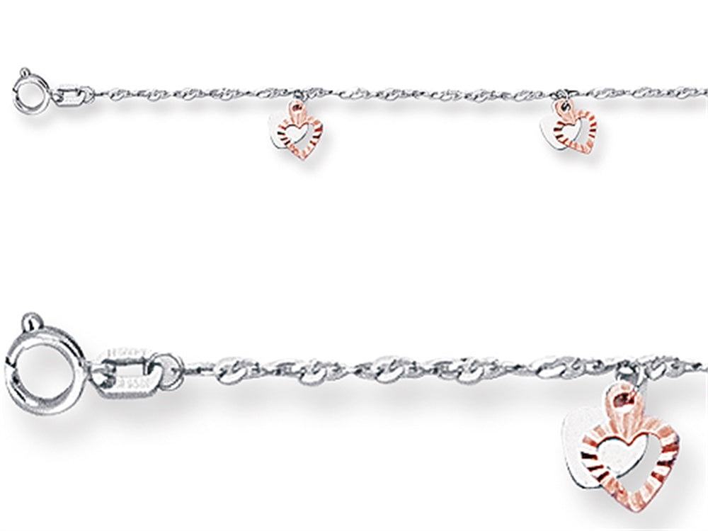 Finejewelers 10 Inches 7 Double Hearts Adjustable Ankle Bracelet