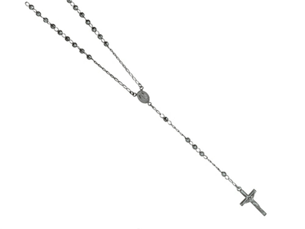 Finejewelers 26 inches Silver Black Rhodium Rosary Bead Necklace