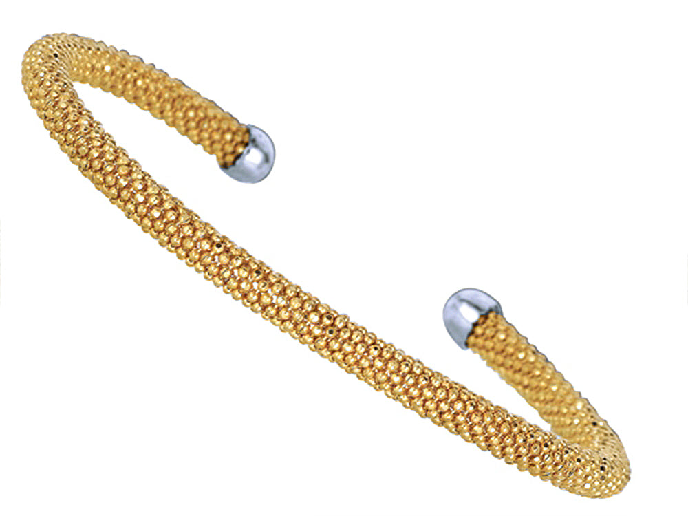 Finejewelers Sterling Silver 4mm Yellow Finish Adjustable Beaded Cuff Bangle