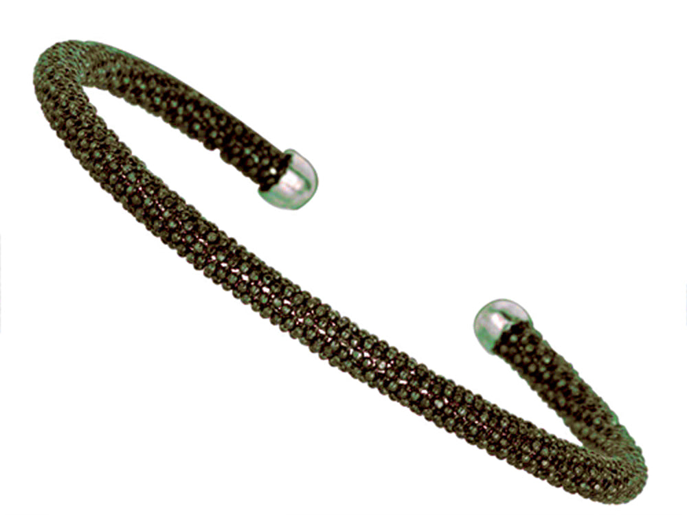 Finejewelers Sterling Silver 4mm Black Rhodium Adjustable Beaded Bangle Cuff
