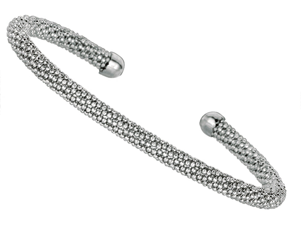 Finejewelers Sterling Silver 4mm Adjustable Beaded Bangle Cuff