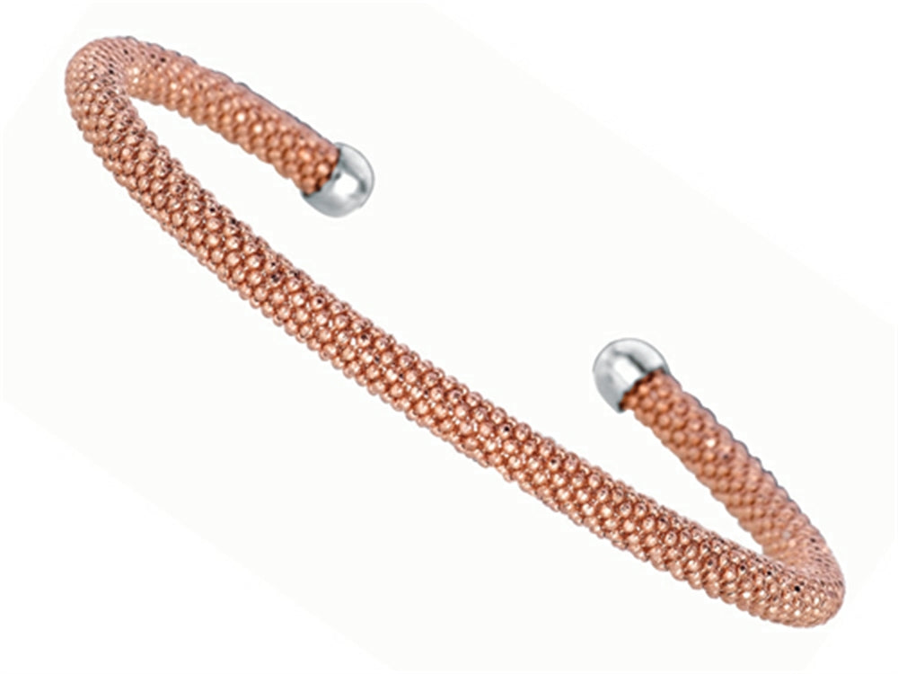 Finejewelers Sterling Silver 4mm Pink Plated Adjustable Beaded Bangle
