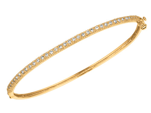 Finejewelers Sterling Silver 7.5 Inch Yellow Plated Micropave CZ Bangle with Miligrain Edge