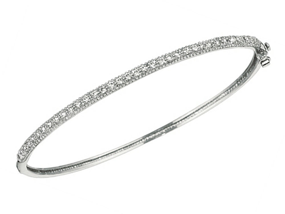Finejewelers Sterling Silver 7.5 Inch Micropave CZ Bangle with Milgrain Edge