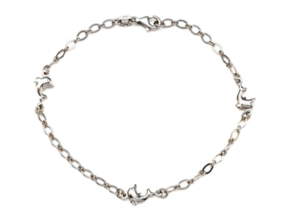 Finejewelers Sterling Silver 10 Inches 3 Dolphins Adjustable Ankle Bracelet