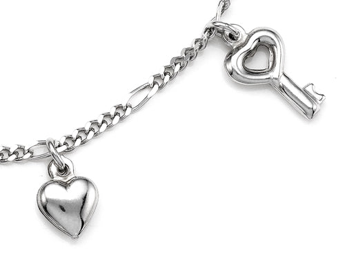 Finejewelers 10 Inches 4 Keys and 4 Hearts Ankle Bracelet