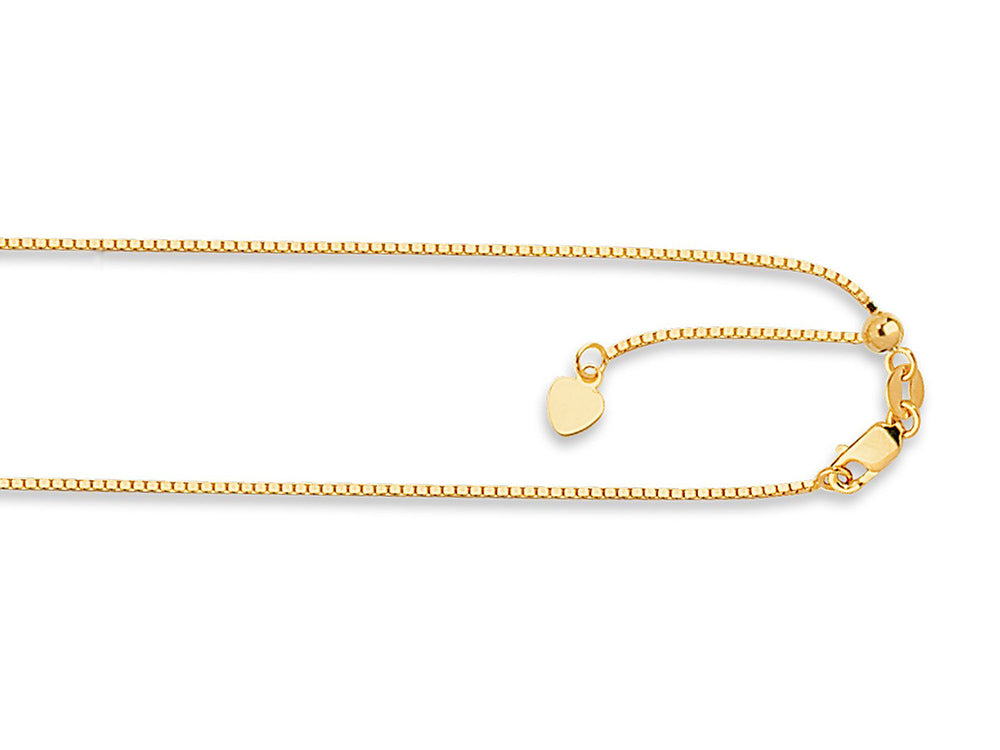 Finejewelers 14K Yellow Gold 22 Inch bright-cut Adjustable Box Chain Necklace Lobster Clasp Heart Charm