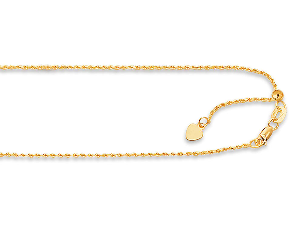 Finejewelers 14K Yellow Gold 22 Inch Adjustable Rope Chain Necklace Lobster Clasp Small Heart Charm