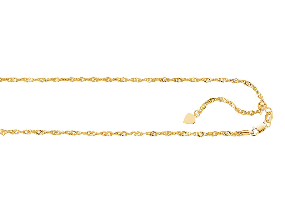 Finejewelers 14K Yellow Gold 22 Inch bright-cut Adjustable Singapore Chain Necklace Lobster Clasp