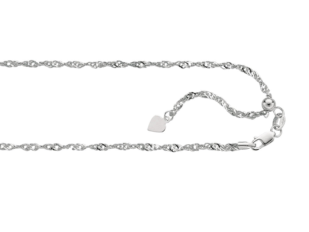 Finejewelers 14k White Gold 22 Inch bright Adjustable Singapore Chain Necklace Lobster Clasp Small Heart
