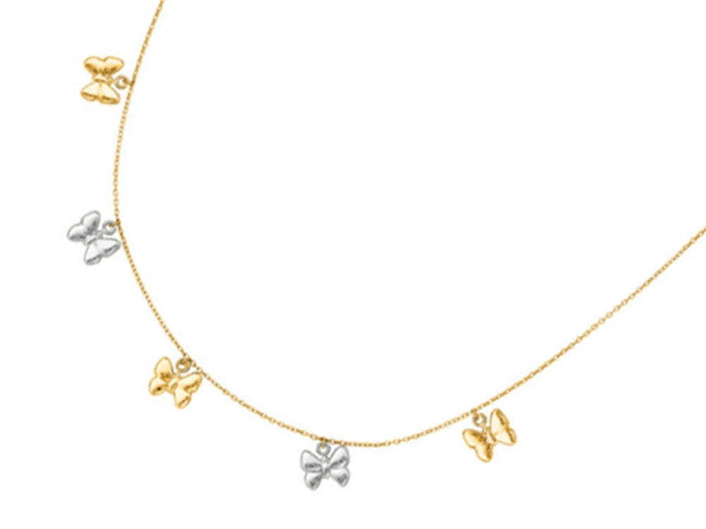 Finejewelers 14K Yellow Gold 18 Inch Two Tone Dangle Multi Butterfly Necklace with Pear Shape Clasp