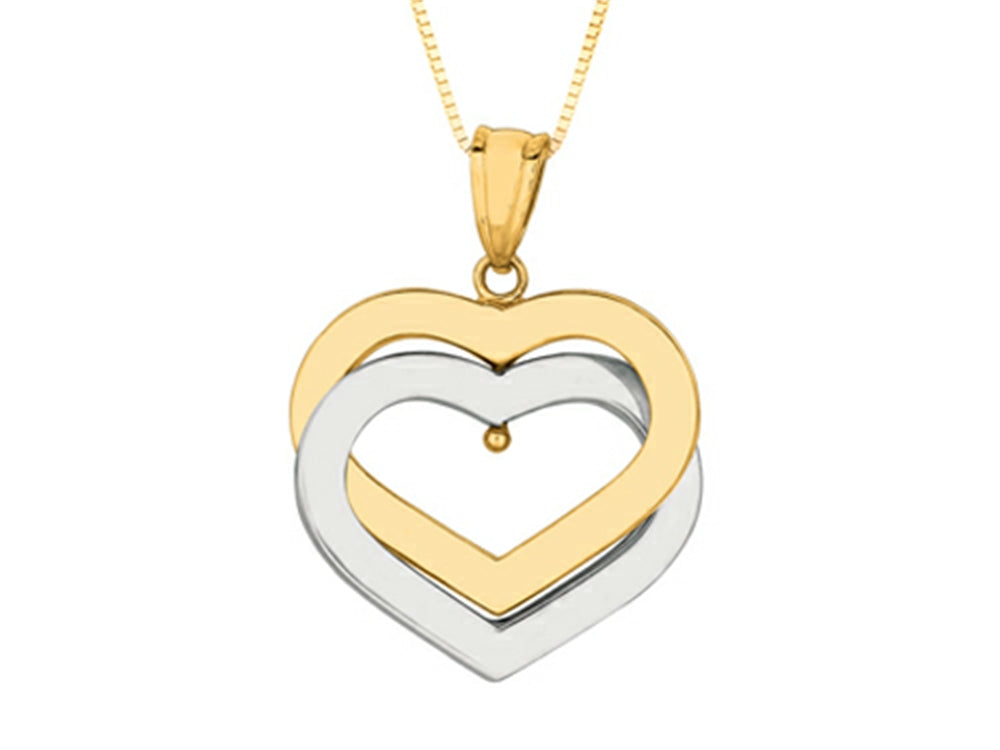 Finejewelers 14K Yellow Gold Two Tone Open Heart Pendant Necklace on a 18 Inch Chain