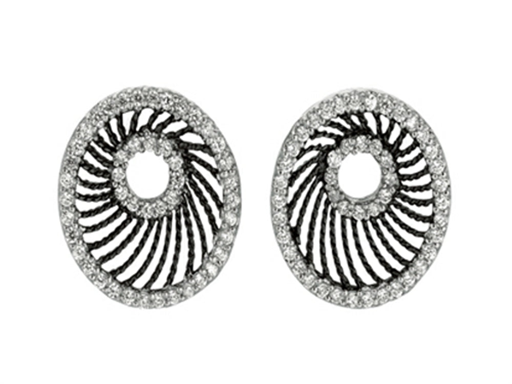 Finejewelers Ruthenium and Rhodium Plated Black Web Like Open Shape Earrings with Cubic Zircconia