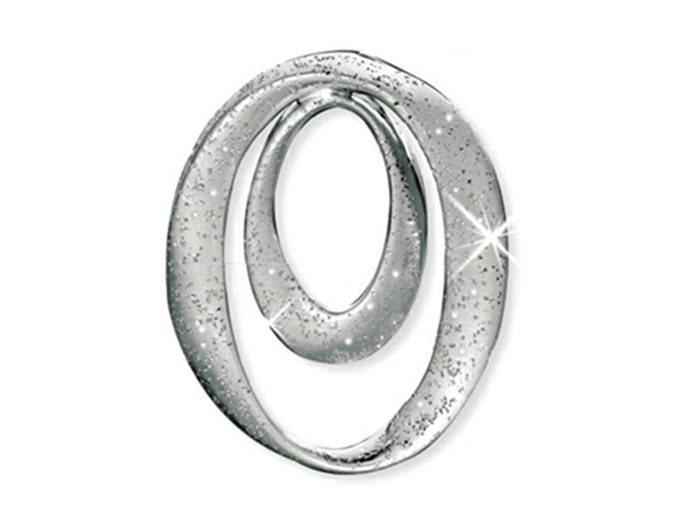 Finejewelers Rhodium Plated Textured Open Oval Stardust Bright Cut Pendant Necklace on a 18 Inch Chain