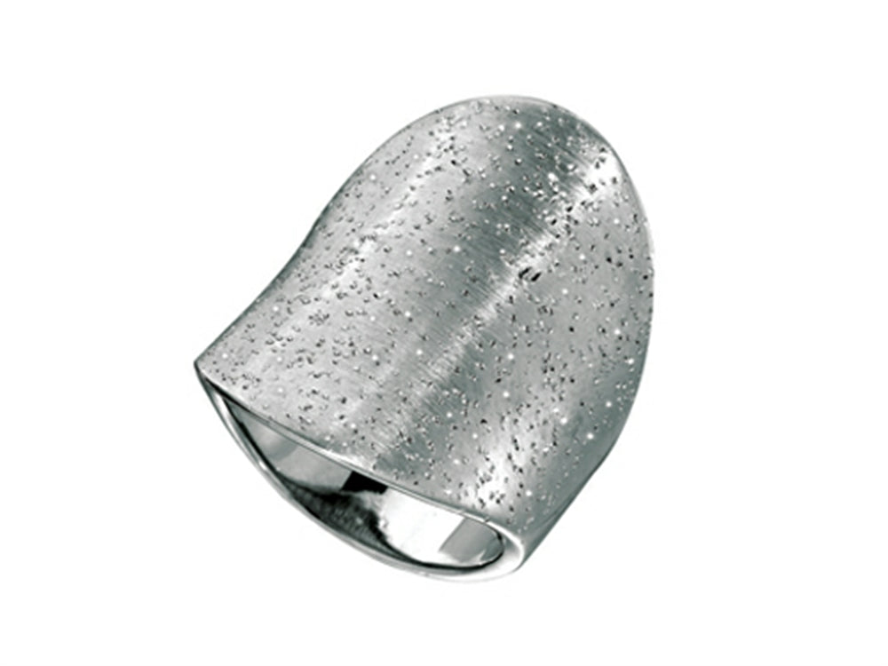Finejewelers Sterling Silver Rhodium Plated Textured Stardust Bright Cut 28mm Wide Concave Ring