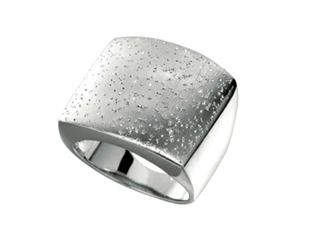 Finejewelers Rhodium Plated Textured Stardust Bright Cut Square Ring