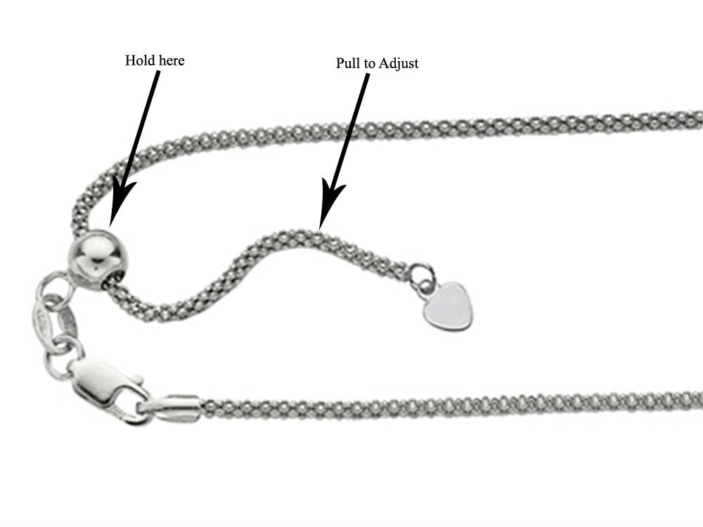 Finejewelers Rhodium Sterling Silver 22 Inch Adjustable Popcorn Chain Necklace Lobster Clasp Heart Charm