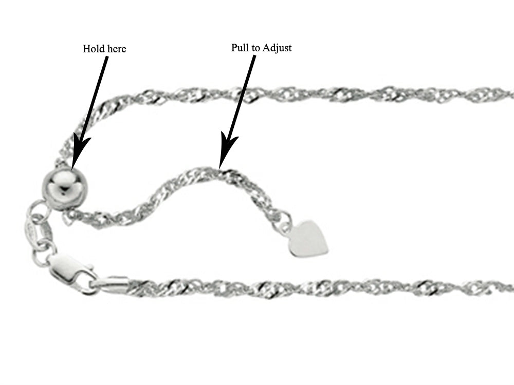 Finejewelers Rhodium Plated 22 Inch bright-cut Adjustable Singapore Chain Necklace Lobster Clasp Heart Charm