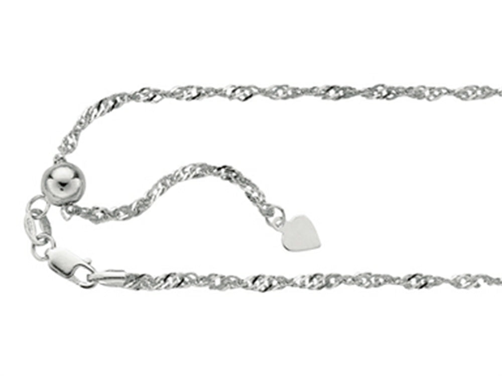 Finejewelers Rhodium Plated 22 Inch bright-cut Adjustable Singapore Chain Necklace Lobster Clasp Heart Charm