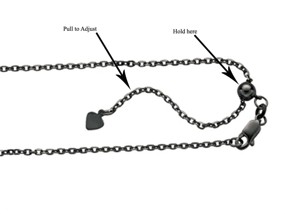Finejewelers Ruthenium Plated 22 bright-cut Adjustable Black Chain Necklace Lobster Clasp Heart Charm