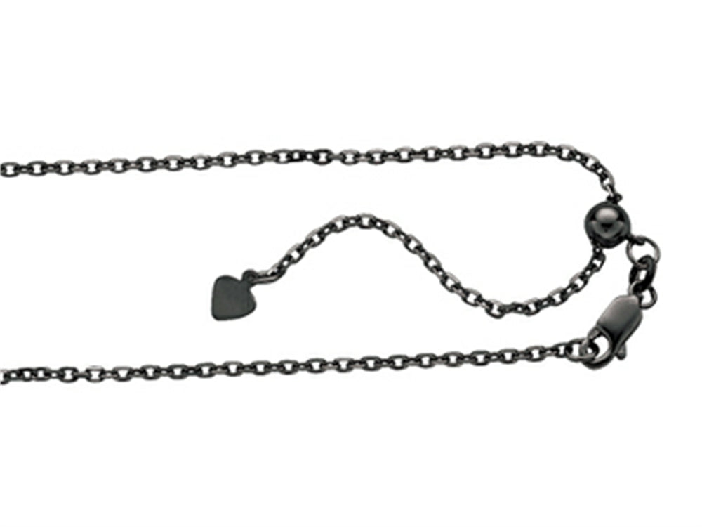 Finejewelers Ruthenium Plated 22 bright-cut Adjustable Black Chain Necklace Lobster Clasp Heart Charm