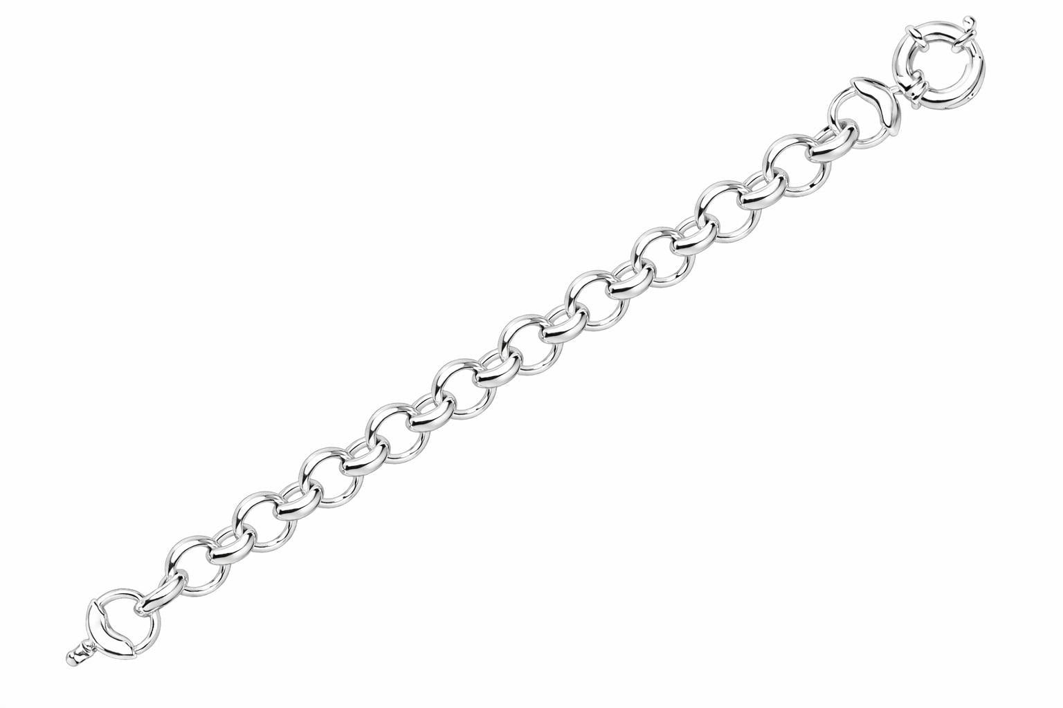 Finejewelers Rhodium Plated 8.25 Inch Round Link Bracelet with Spring Ring Clasp